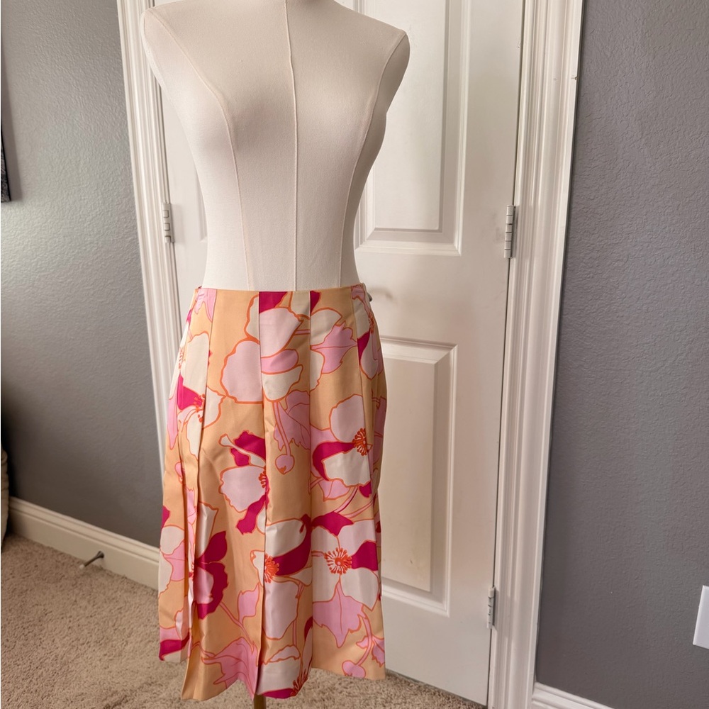 Banana Republic Pink and Cream Floral A-Line Skirt